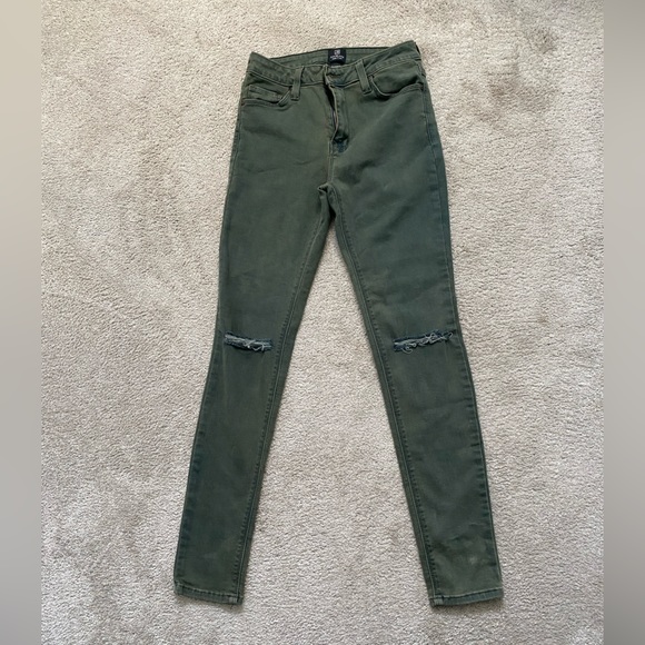 Just Black Denim - Just Black green gray distressed skinny jeans
